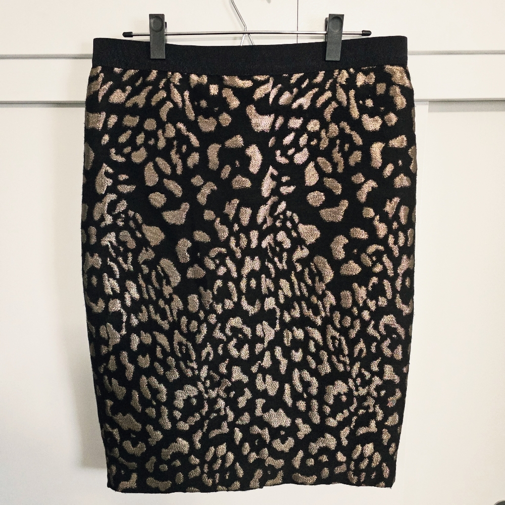 ANN TAYLOR Size 10 Elegant Black and Gold Leopard Print Skirt